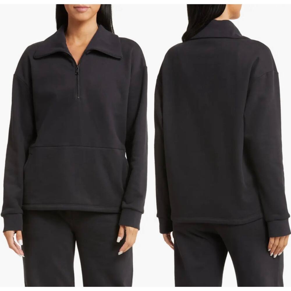 Beyond Yoga Trek Half Zip Pullover Sweater in Black Size Large
